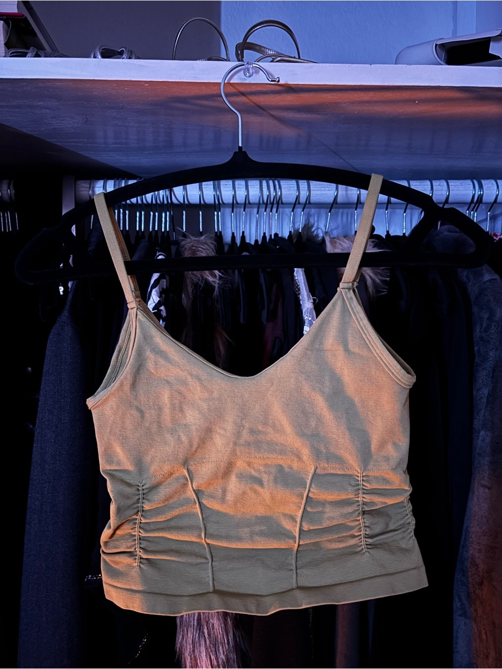 Free People Olive Ruched Cropped Camisole